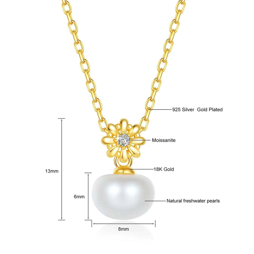 18K Gold Necklace Pendant round Natural Freshwater Pearl AU750 Yellow Gold Pendant Women'S Fine Jewelry Gift with Certificate