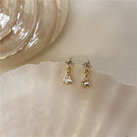 S925 Sterling Silver Japanese Water Drop Crystal Earrings Women Light Luxury Temperament Wedding 14K Real Gold Plating Jewelry