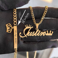 DHQH Original New Custom Name Set Jewelry Stainless Steel Love Crown Name Pendant Engraved Name Children'S Bracelet Necklace Set