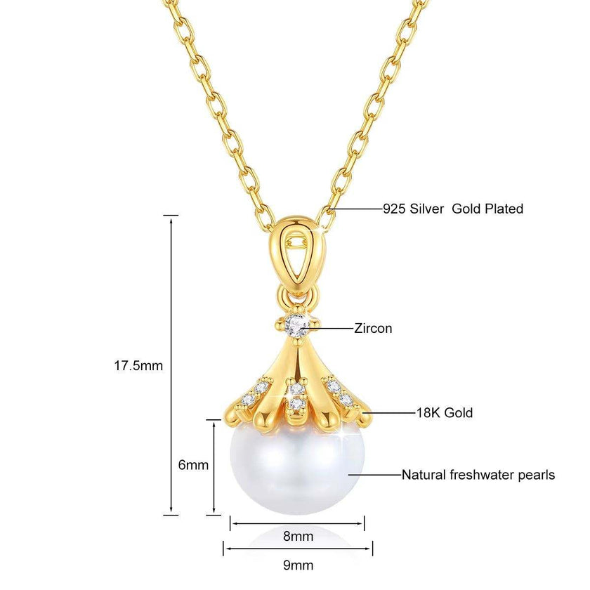 18K Gold Necklace Pendant round Natural Freshwater Pearl AU750 Yellow Gold Pendant Women'S Fine Jewelry Gift with Certificate