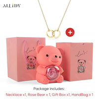 Women's Red Eternal Rose Teddy Bear with Stainless Steel Custom Names Necklace Jewelry Gifts Set for Woman Valentine'S Gift