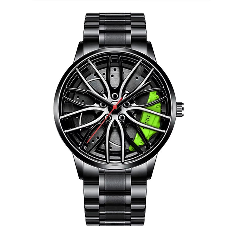 Car Watches for Men Waterproof Stainless Steel Quartz Wrist Watch Sports Men'S Watches with Car Wheel Rim Hub Design