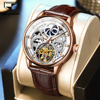 JSDUN Certified Automatic Watch for Men Skeleton Stainless Steel Waterproof Watches Business Gold Watch Top Brand Men'S Watches