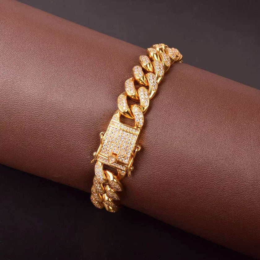 Miami Cuban Link Bracelet for Men Real Gold Plated Hip Hop Jewelry