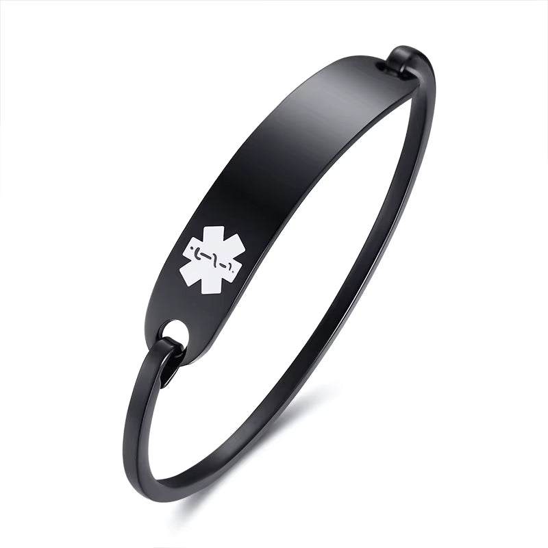 Free Engraving Medical Alert Bracelet Non Allergenic Surgical Steel ID Cuff Bangle Bracelets for Women Jewelry