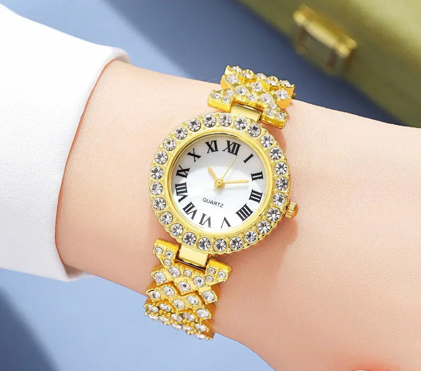 5PCS Set Watch Women Ring Necklace Earrings Rhinestone Fashion Wristwatch Female Casual Ladies Watches Bracelet Set Clock Reloj