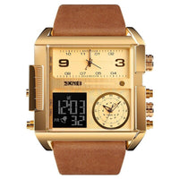 Mens SKMEI Men Watch Large Dial Digital Quartz Sport Stopwatch Leather Wristwatch New