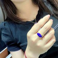 Lapis Lazuli Ring Silver 925 Women Real Sterling Silver Lapis Lazuli Initial Ring Adjustable Gold Plated Fine Jewelry