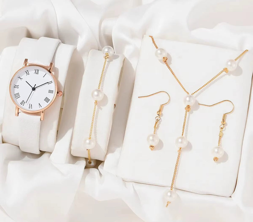 4PCS Set Luxury Watches Set Women Rhinestone Fashion Elegant Wristwatch Quartz Watch Ladies Clock for Women Relogio Rose Gold