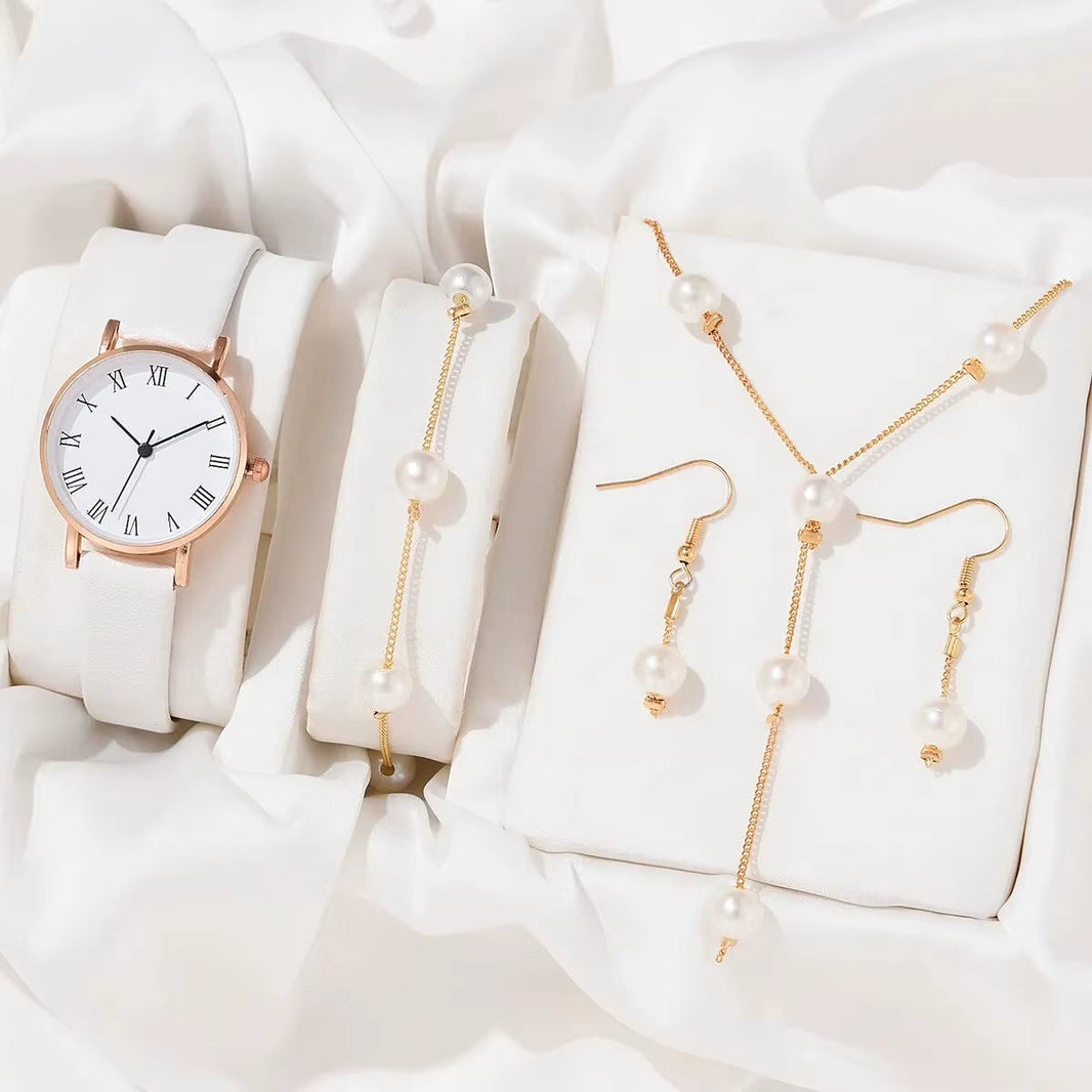 4PCS Set Luxury Watches Set Women Rhinestone Fashion Elegant Wristwatch Quartz Watch Ladies Clock for Women Relogio Rose Gold