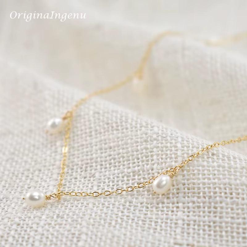 Real 14K Gold Filled Natural Pearl Necklace Gold Choker Handmade Pendants Collier Femme Kolye Collares Boho Jewelry for Women