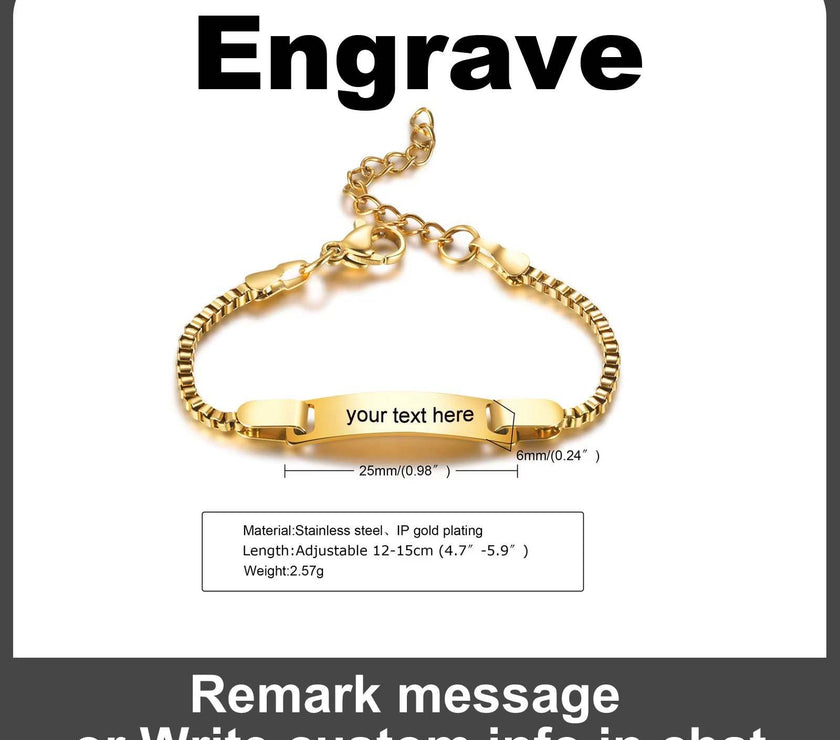 Personalize Name Bracelet for Baby Boy Girl Figaro Chain Smooth Bangle Link Gold Tone No Fade Safty Jewelry 12Cm to 15Cm