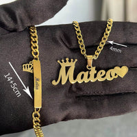 DHQH Original New Custom Name Set Jewelry Stainless Steel Love Crown Name Pendant Engraved Name Children'S Bracelet Necklace Set