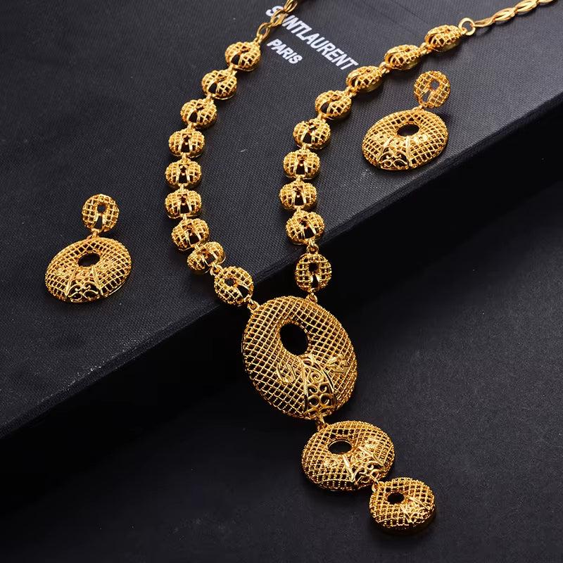 Dubai Gold Color Earrings/Necklaces/Jewelry Sets for Women Gold Color African/Nigeria Jewellery Gifts Band Gift Box