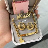 DHQH Original New Custom Name Set Jewelry Stainless Steel Love Crown Name Pendant Engraved Name Children'S Bracelet Necklace Set