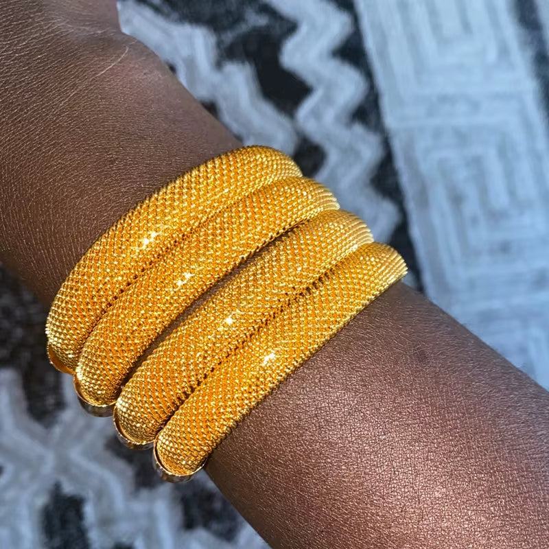 Bridal Wedding Jewelry 4Pcs/Set 24K Dubai Gold Color Cuff Bangle for Women Ethiopian Jewelry Bracelets African Wedding Jewelry for Bangles Party Gifts