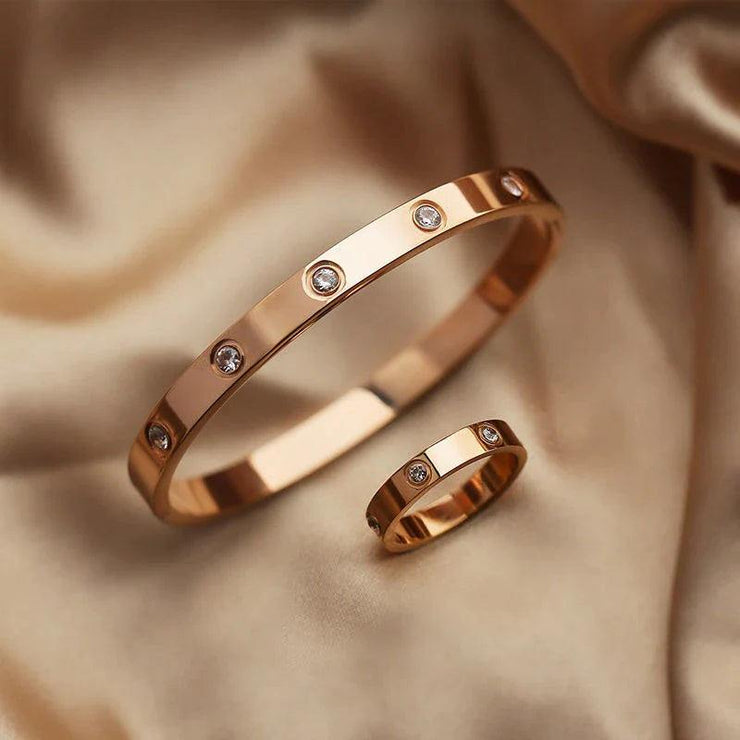 Style Luxury Bijoux Pulseira Feminina Bangle Ring Set Stainless Steel Jewelry Fit Lover Female Crystal Bracelets Rings Fashion Women