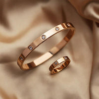 Style Luxury Bijoux Pulseira Feminina Bangle Ring Set Stainless Steel Jewelry Fit Lover Female Crystal Bracelets Rings Fashion Women