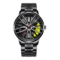 Car Watches for Men Waterproof Stainless Steel Quartz Wrist Watch Sports Men'S Watches with Car Wheel Rim Hub Design