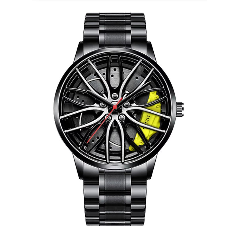 Car Watches for Men Waterproof Stainless Steel Quartz Wrist Watch Sports Men'S Watches with Car Wheel Rim Hub Design