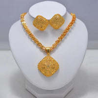Fashion New Gold Color Wedding Jewelry Set Party Bride Women with Earrings Necklace