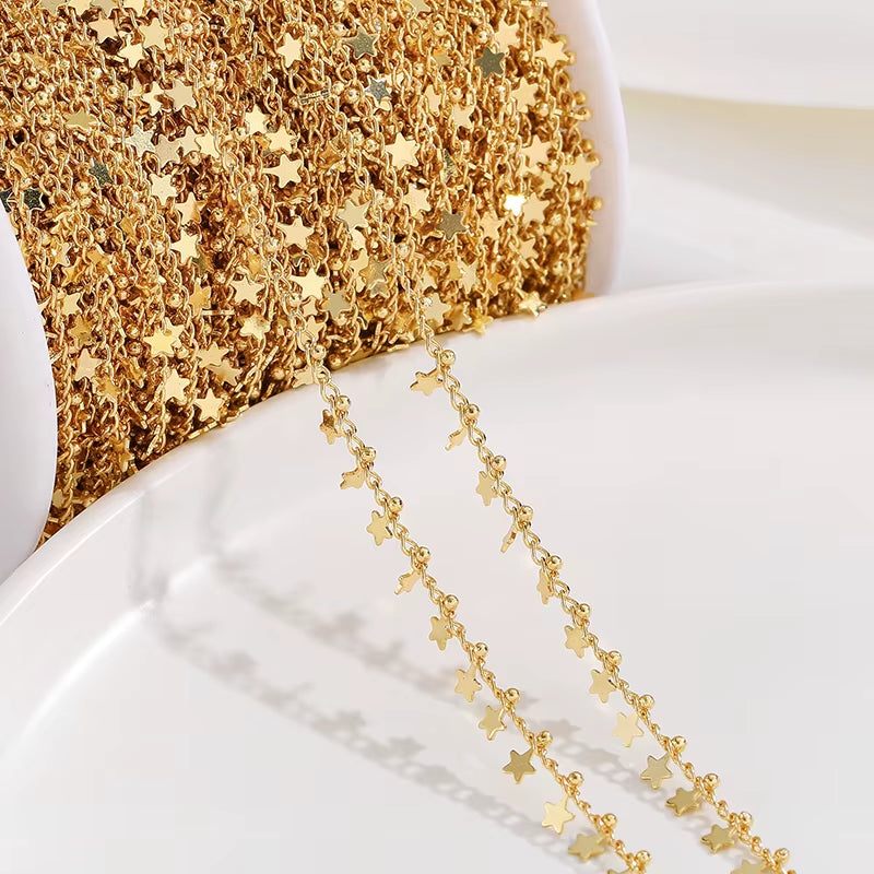 Brass 14K Gold Plated Star Heart Charms Bead Chain Satellite Cable Link Chains Diy for Women Necklace Bracelet Jewelry Making