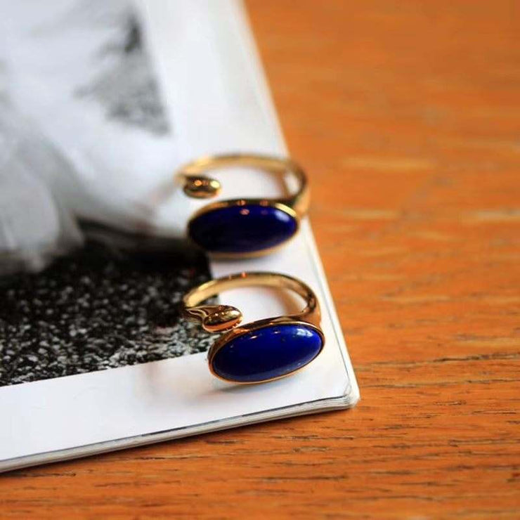Lapis Lazuli Ring Silver 925 Women Real Sterling Silver Lapis Lazuli Initial Ring Adjustable Gold Plated Fine Jewelry