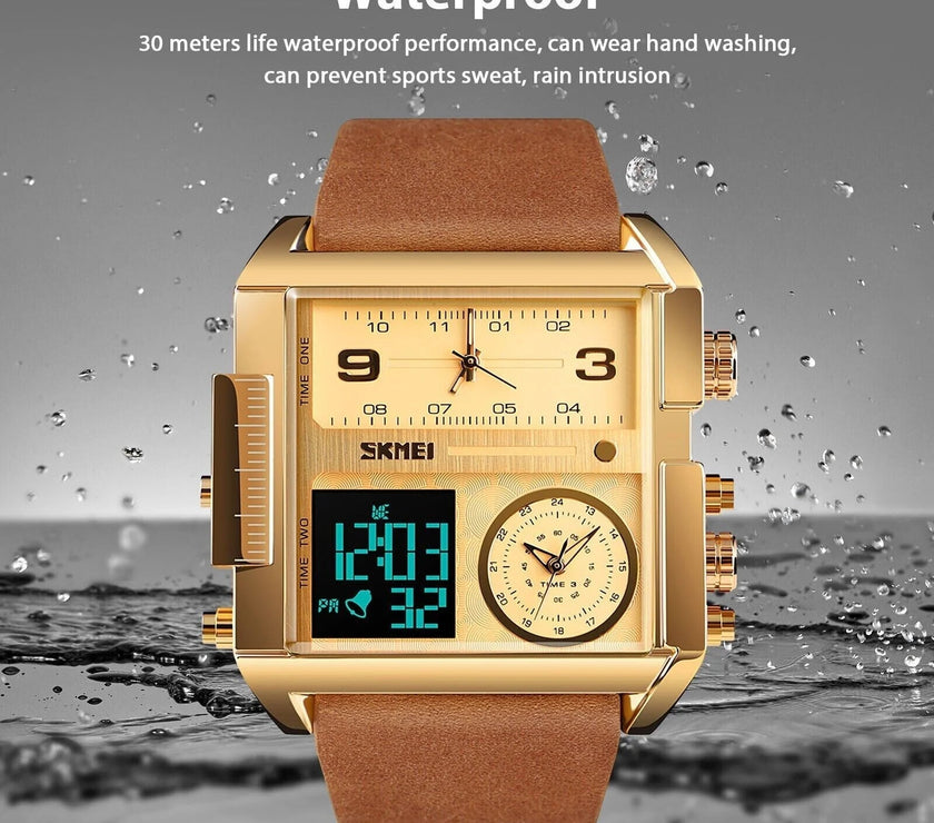 Mens SKMEI Men Watch Large Dial Digital Quartz Sport Stopwatch Leather Wristwatch New