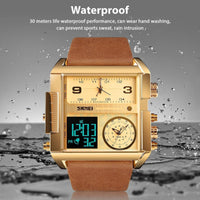 Mens SKMEI Men Watch Large Dial Digital Quartz Sport Stopwatch Leather Wristwatch New
