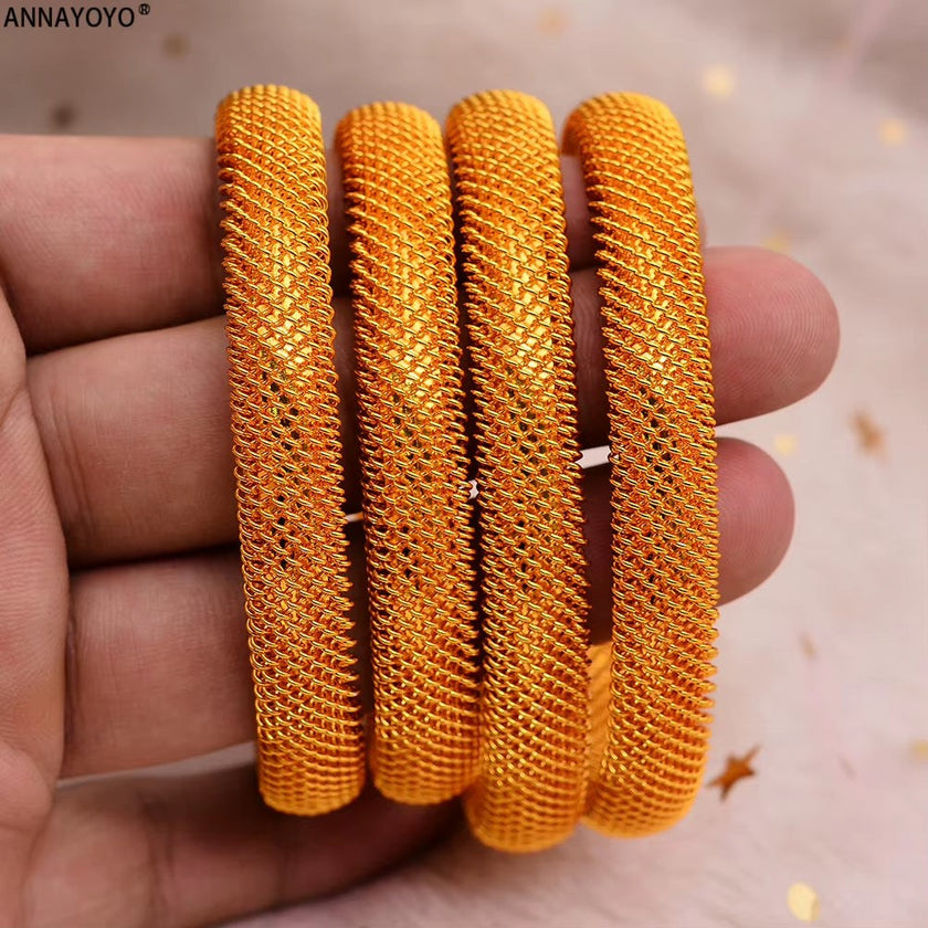 Bridal Wedding Jewelry 4Pcs/Set 24K Dubai Gold Color Cuff Bangle for Women Ethiopian Jewelry Bracelets African Wedding Jewelry for Bangles Party Gifts