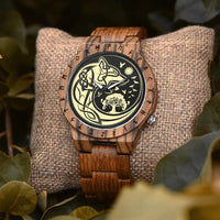Viking Watches  Wooden Men Watch Top Japanese Quartz Movement Wristwatch with Helm of Awe Runic Circle Fashion Gift Box