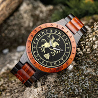 Viking Watches  Wooden Men Watch Top Japanese Quartz Movement Wristwatch with Helm of Awe Runic Circle Fashion Gift Box