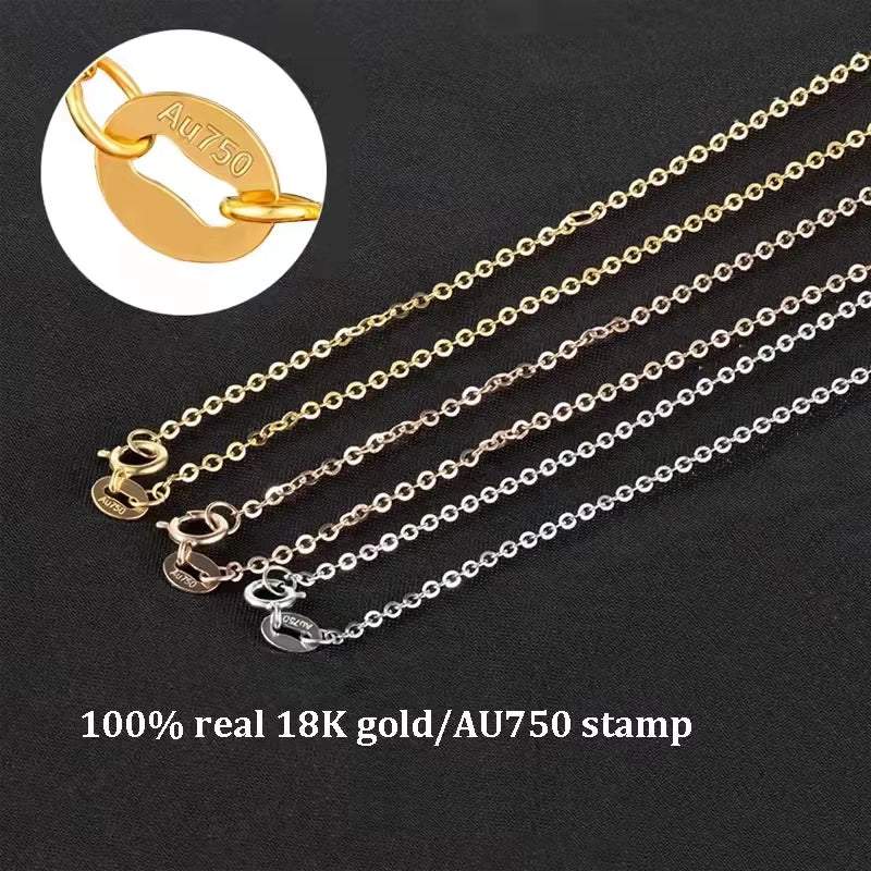 Real 18K Gold Chain Necklace Classic O Chain Design Pure AU750 Fine Jewelry Gifts Women Necklace