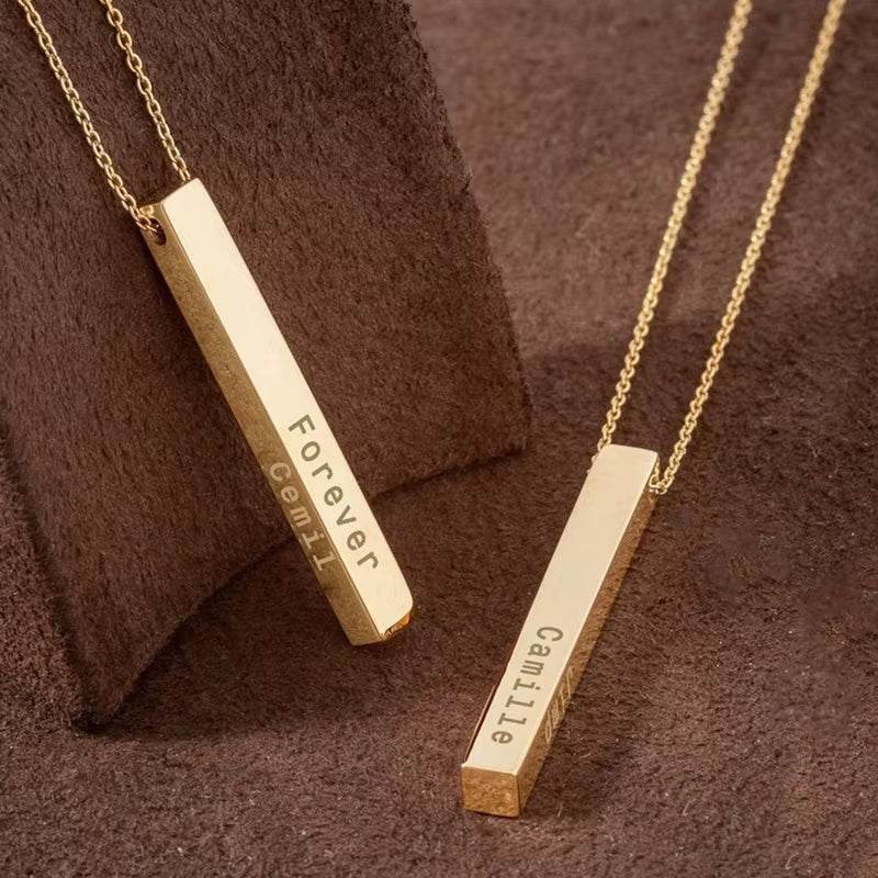 Custom Long Vertical Bar Necklace for Women Men Engrave Persoanlized Name Initial Pendant Stainless Steel Inspiration Gifts