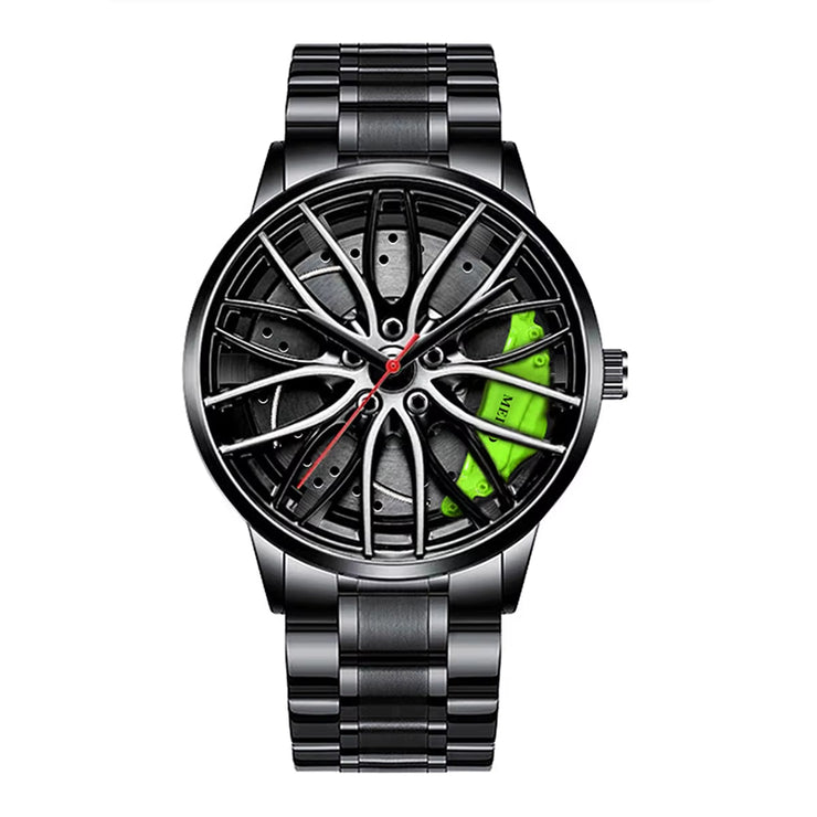 Car Watches for Men Waterproof Stainless Steel Quartz Wrist Watch Sports Men'S Watches with Car Wheel Rim Hub Design