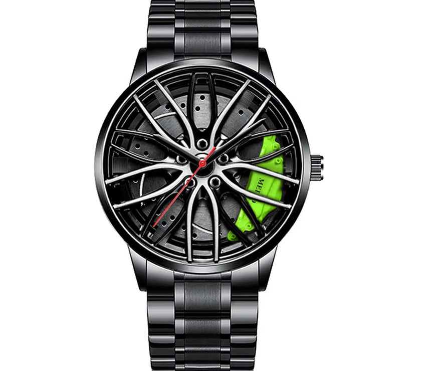 Car Watches for Men Waterproof Stainless Steel Quartz Wrist Watch Sports Men'S Watches with Car Wheel Rim Hub Design