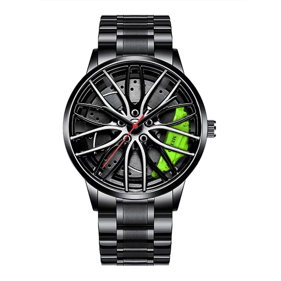 Car Watches for Men Waterproof Stainless Steel Quartz Wrist Watch Sports Men'S Watches with Car Wheel Rim Hub Design