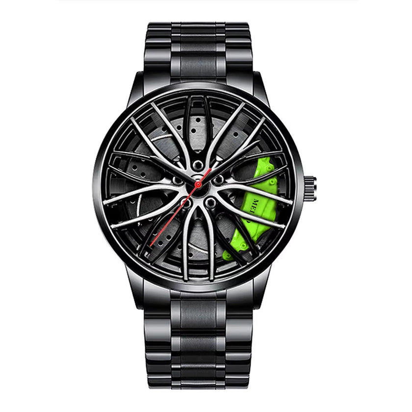 Car Watches for Men Waterproof Stainless Steel Quartz Wrist Watch Sports Men'S Watches with Car Wheel Rim Hub Design