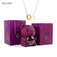 Allidy - Real Eternal Red Rose Teddy Bear Custom Name Necklace Jewelry Set Gift Box Christmas Valentine'S Birthday Wedding Gift