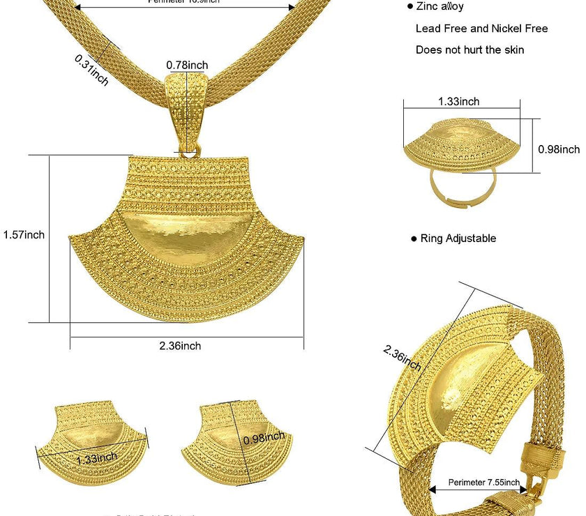 Dubai 24K Gold Color Jewelry Set for Women African Nigerian Necklace Set Earrings and Bracelets Bridal Indian Fashion
