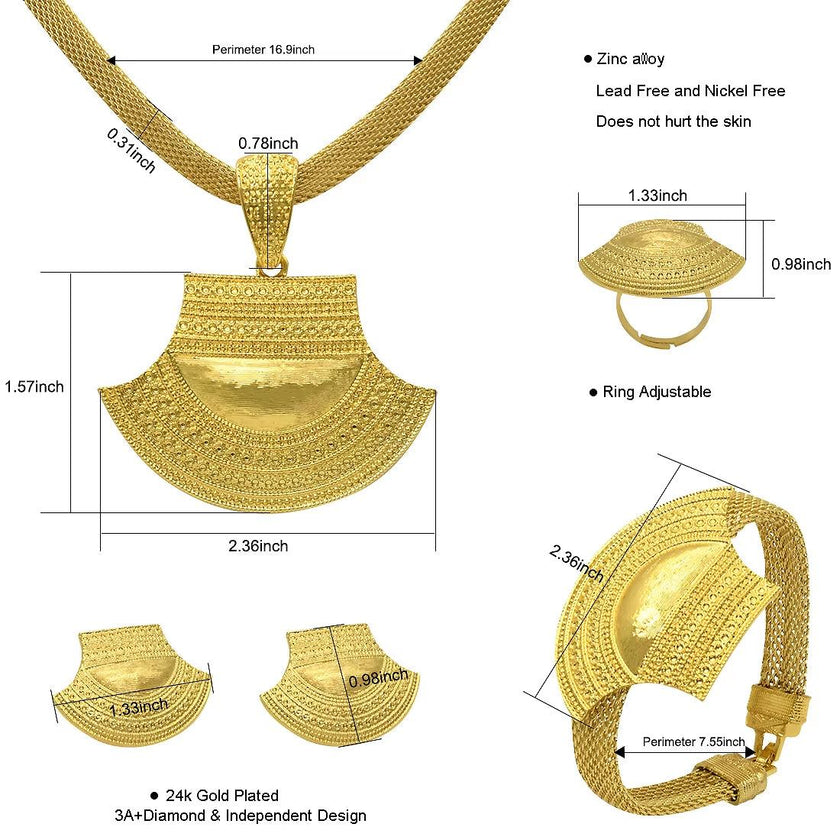 Dubai 24K Gold Color Jewelry Set for Women African Nigerian Necklace Set Earrings and Bracelets Bridal Indian Fashion