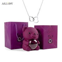 Allidy - Real Eternal Red Rose Teddy Bear Custom Name Necklace Jewelry Set Gift Box Christmas Valentine'S Birthday Wedding Gift