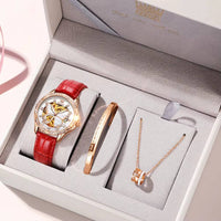 Automatic Watches for Women Luxury Rose Gold Skeleton Mechanical Waterproof Luminous Women Bracelets Watches Elegant Set