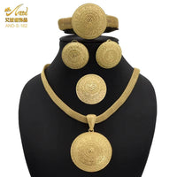 Dubai 24K Gold Color Jewelry Set for Women African Nigerian Necklace Set Earrings and Bracelets Bridal Indian Fashion