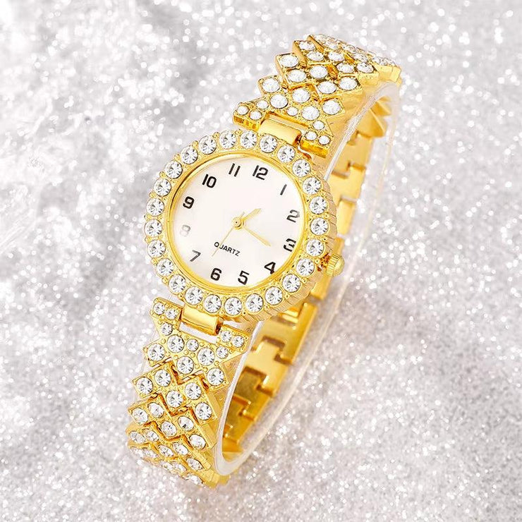Women Luxury Rhinestone Watch Stainless Steel Dress Quartz Watches Ladies Fashion Casual Simple Bracelet Watches Set Montre