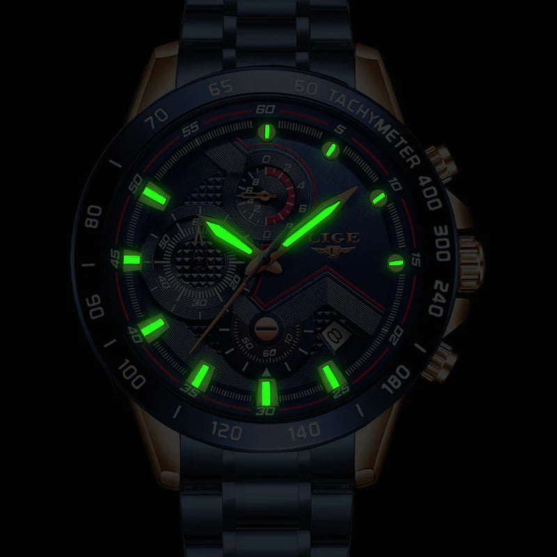 2022 New LIGE Fashion Mens Watches Stainless Steel Top Brand Luxury Sport Chronograph Quartz Withwatch for Men Relogio Masculino