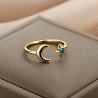 Christmas Zircon Moon Rings for Women Stainless Steel Glowing Moon Star Adjustable Finger Ring Aesthetic Wedding Jewelery Gift Bague Femme