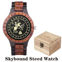 Viking Watches  Wooden Men Watch Top Japanese Quartz Movement Wristwatch with Helm of Awe Runic Circle Fashion Gift Box