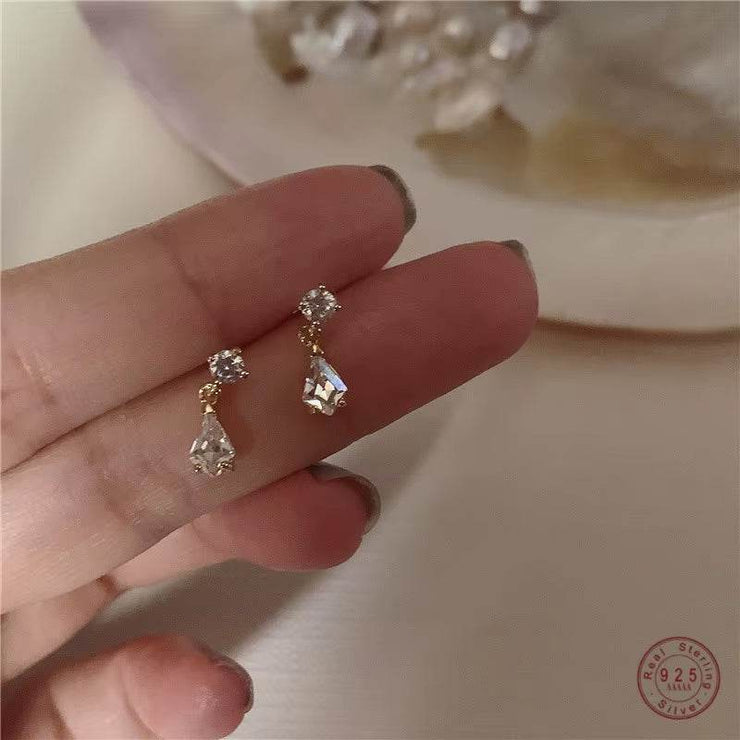 S925 Sterling Silver Japanese Water Drop Crystal Earrings Women Light Luxury Temperament Wedding 14K Real Gold Plating Jewelry