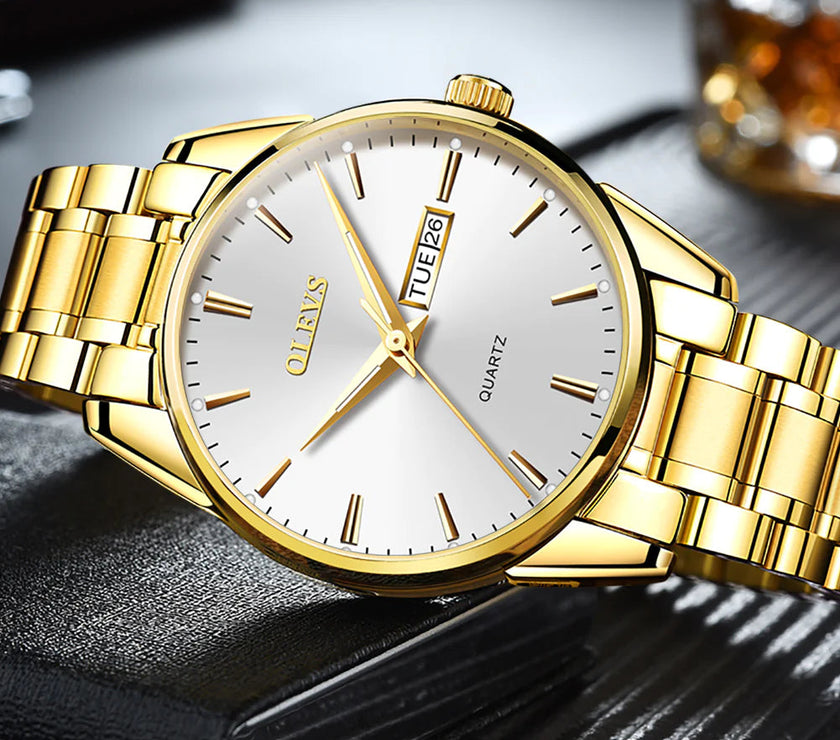OLEVS Men Watches Waterproof Stainless Steel Quartz Male Wristwatch Men Gold Watch Fashion Luminous Luxury Watches for Men